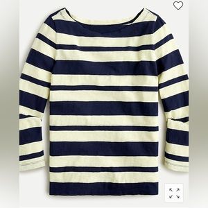 J CREW Painter Slub Boatneck T Shirt in Classic Stripe Navy Chiffon